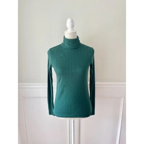 J. Crew Academic Green Ribbed Turtleneck Top Sweater XS - Picture 1 of 4